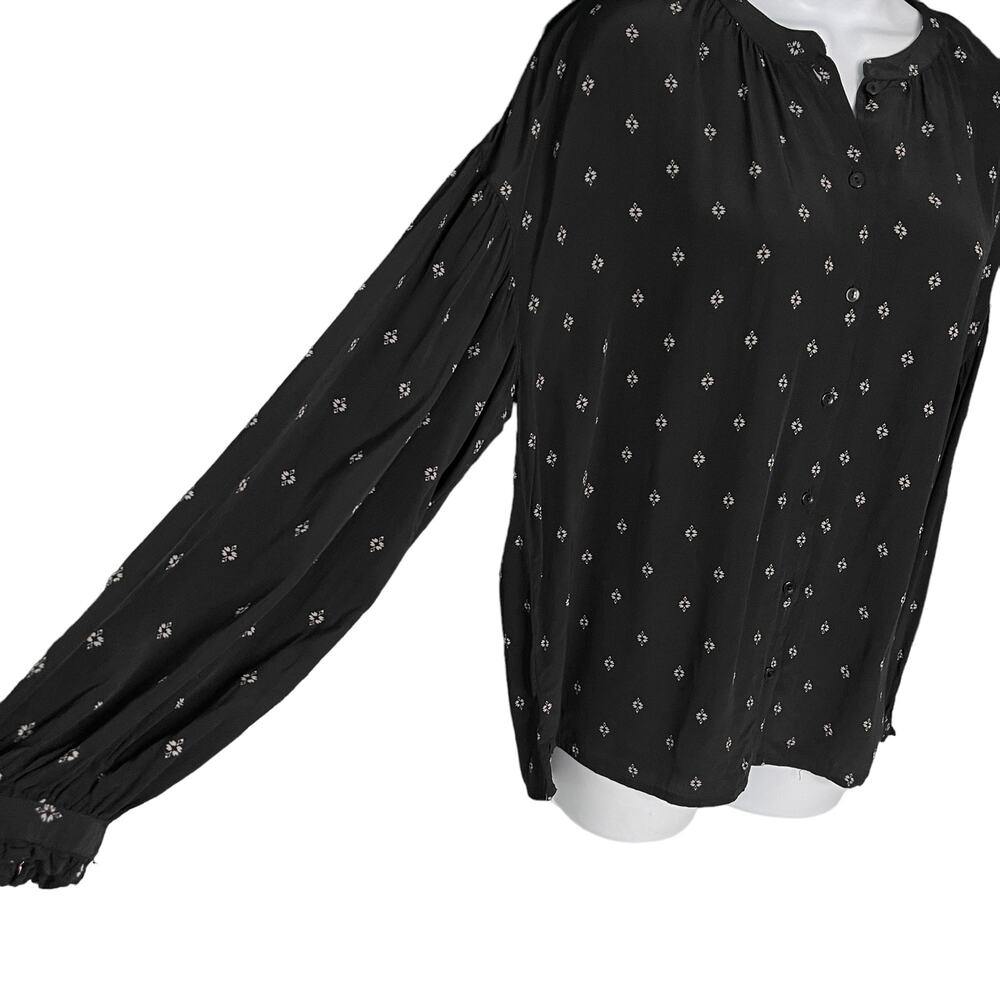 Something Navy Blouse Rayon Button Down Black Flo… - image 3